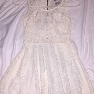off-white lace semi-formal dress